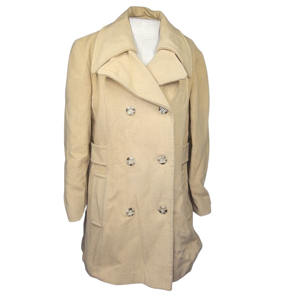 Vintage Tan Wool Blend Pea Coat Size Large